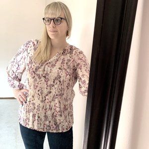 Cynthia Rowley Business Professional Pink Flower Button Down Blouse [XL]